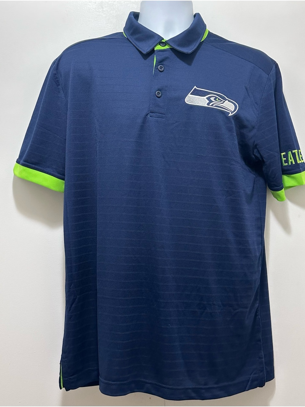 NFL Seattle Seahawks Navy Polo with Neon Green Trim